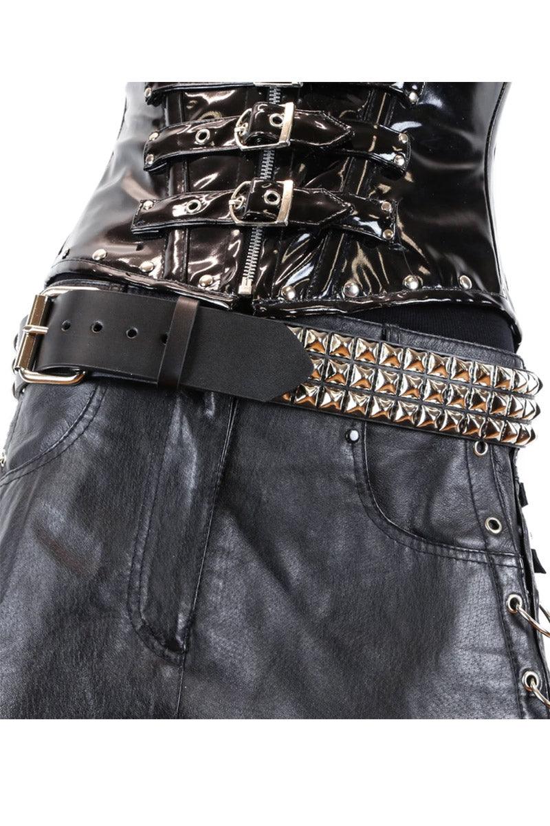 3 Rows Punk Pyramid Stud Belt [SILVER] - Image 6