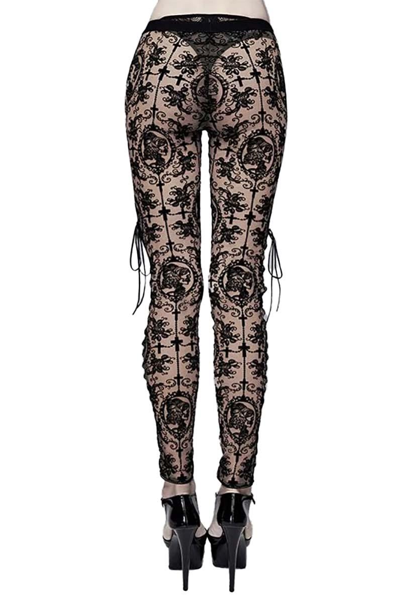 Bathory Edwardian Cameo Mesh Tattoo Leggings - Image 3