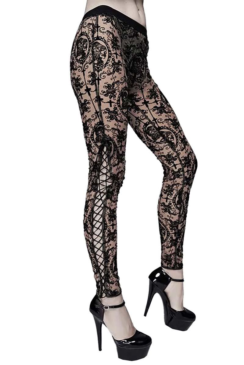 Bathory Edwardian Cameo Mesh Tattoo Leggings - Image 4