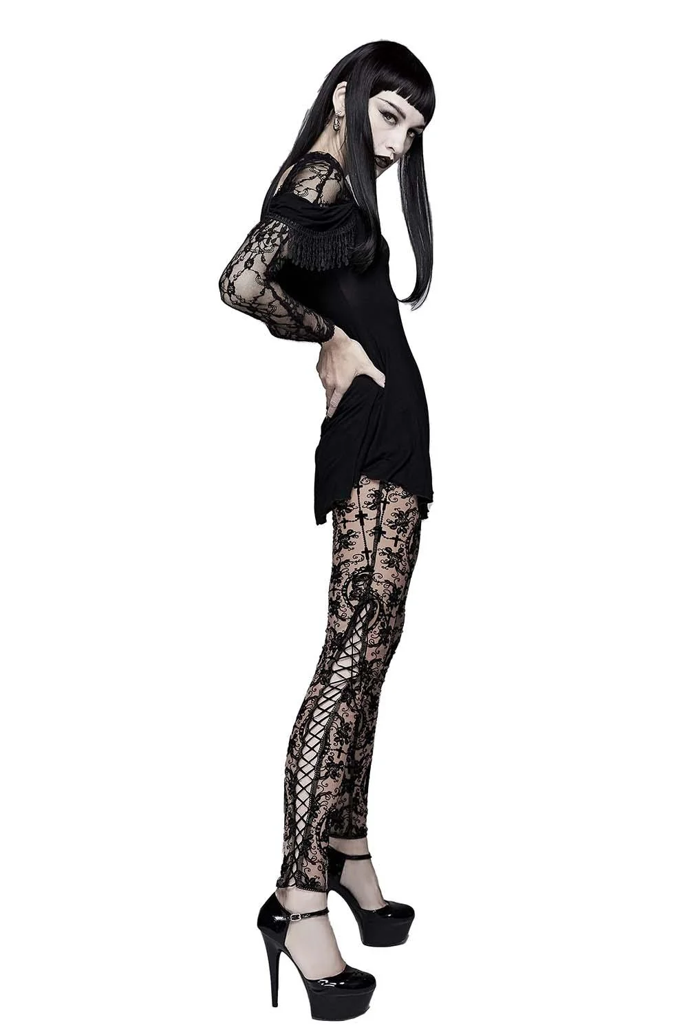 Bathory Edwardian Cameo Mesh Tattoo Leggings - Image 6