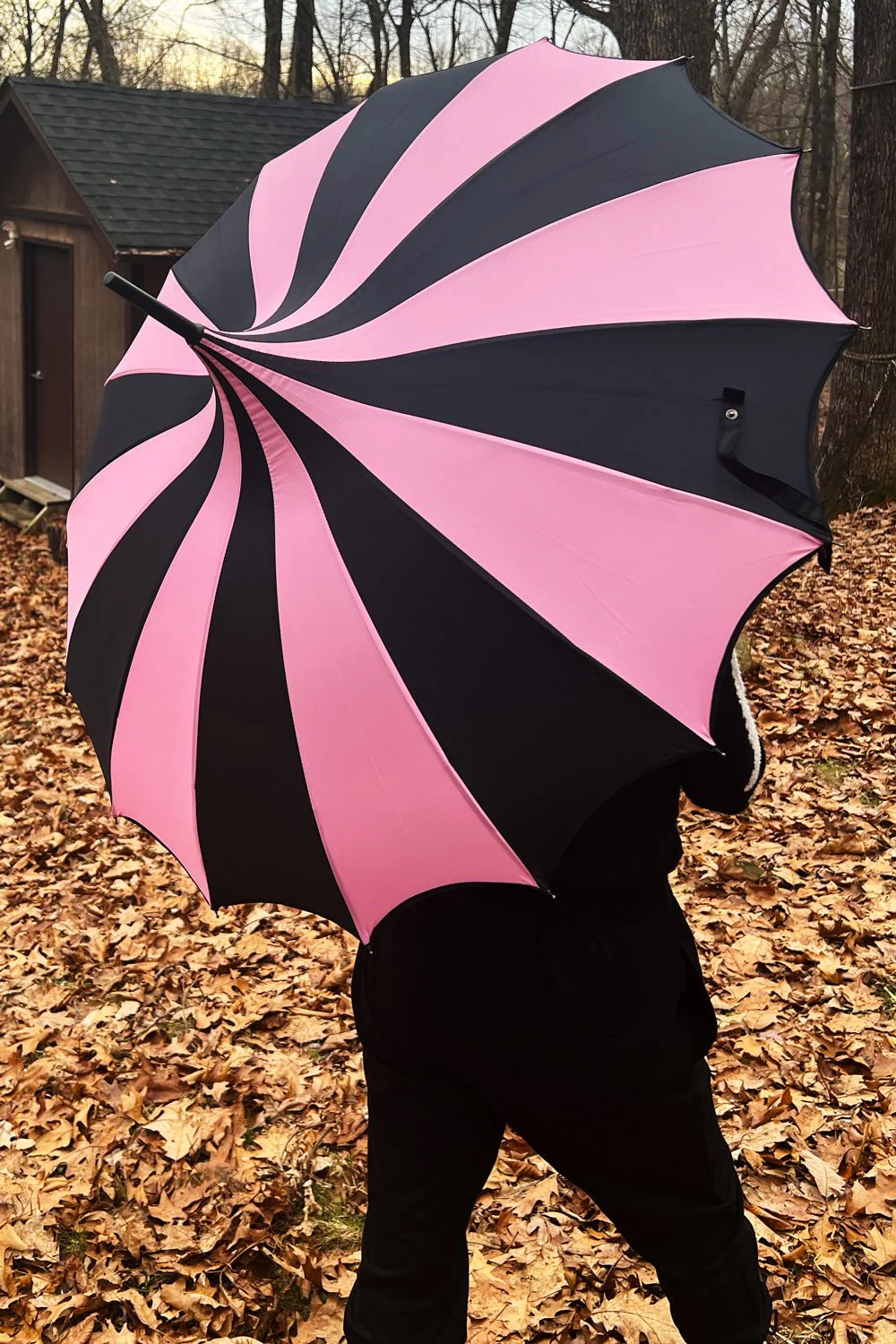 Batwing Pagoda Umbrella [BLACK/PASTEL PINK STRIPED] - Image 10