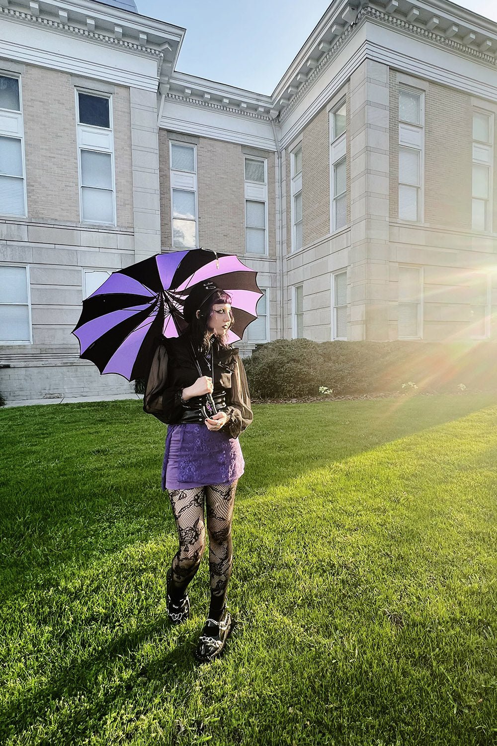 Batwing Pagoda Umbrella [BLACK/LIGHT PURPLE] - Image 15