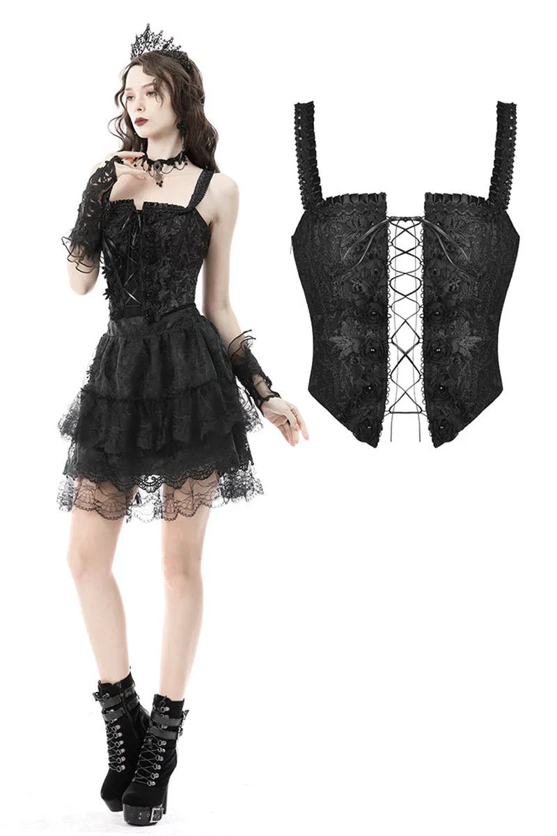 Black Brocade Corset Top - Image 2