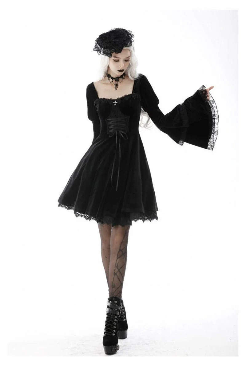 Black Flame Flared Gothic Dress - Image 3
