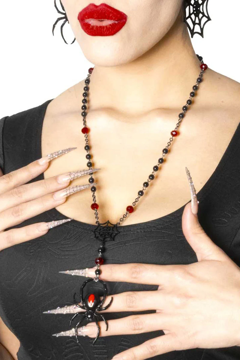 Black Widow Spider Rosary Charm Necklace - Image 2