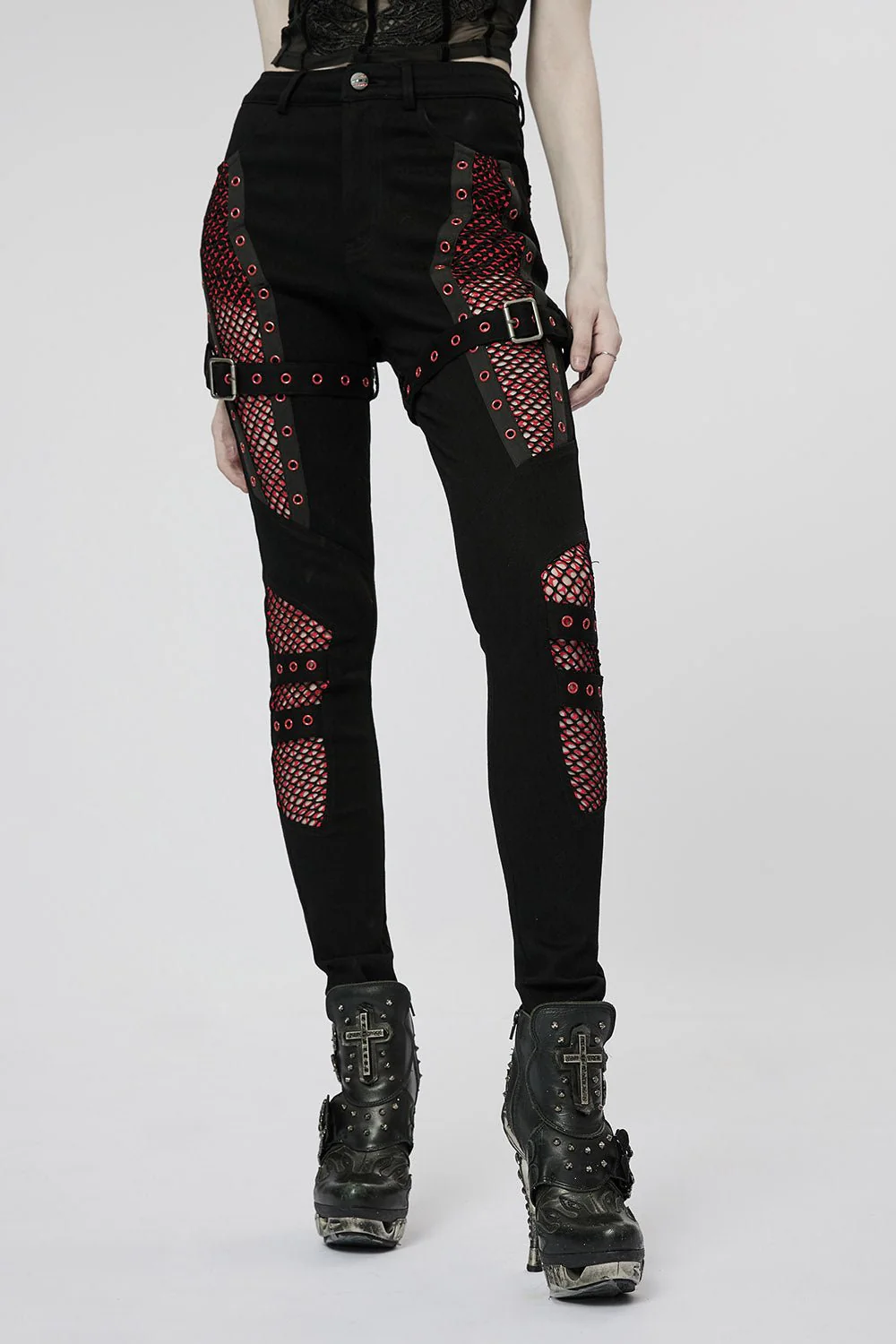 Bloodline Fishnet Skinny Jeans [BLACK/RED] - Image 4