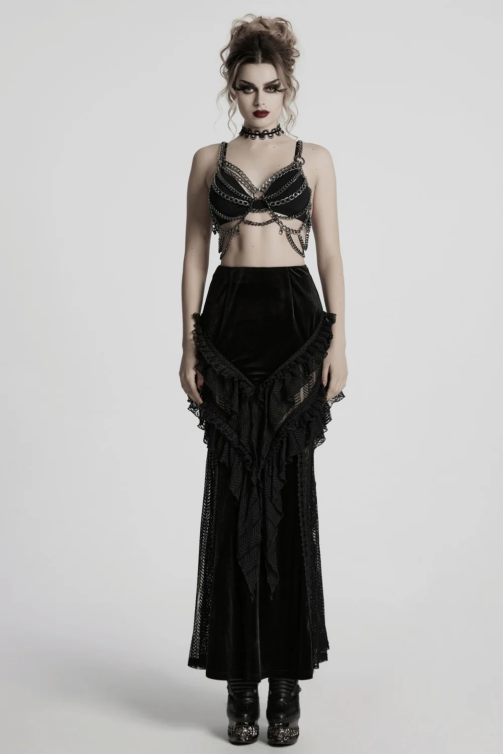 Calypso Ruffled Velvet Mermaid Maxi Skirt - Image 6