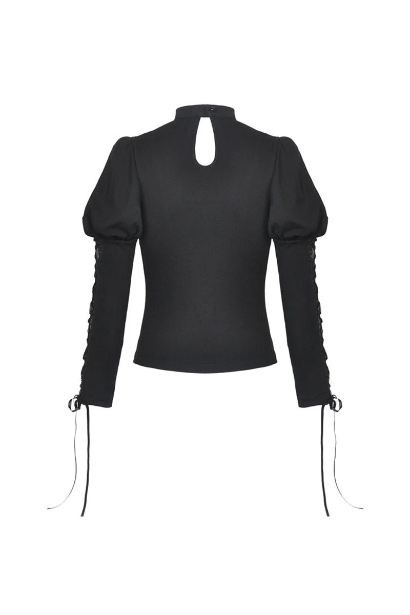 Dead Roses Goth Puffed Lace-Up Sleeve Top - Image 4