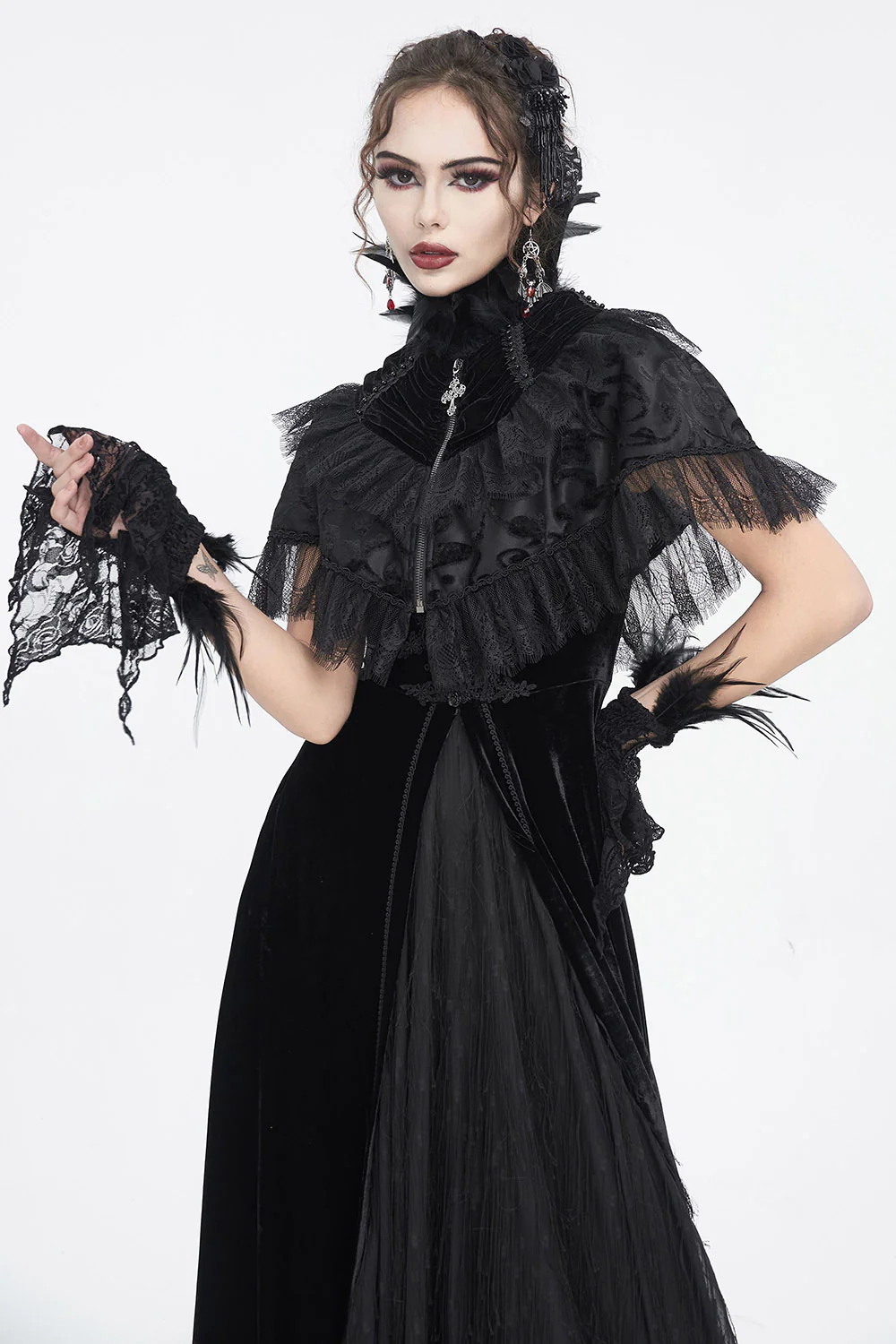Raven Feather Gothic Gloves - Image 4