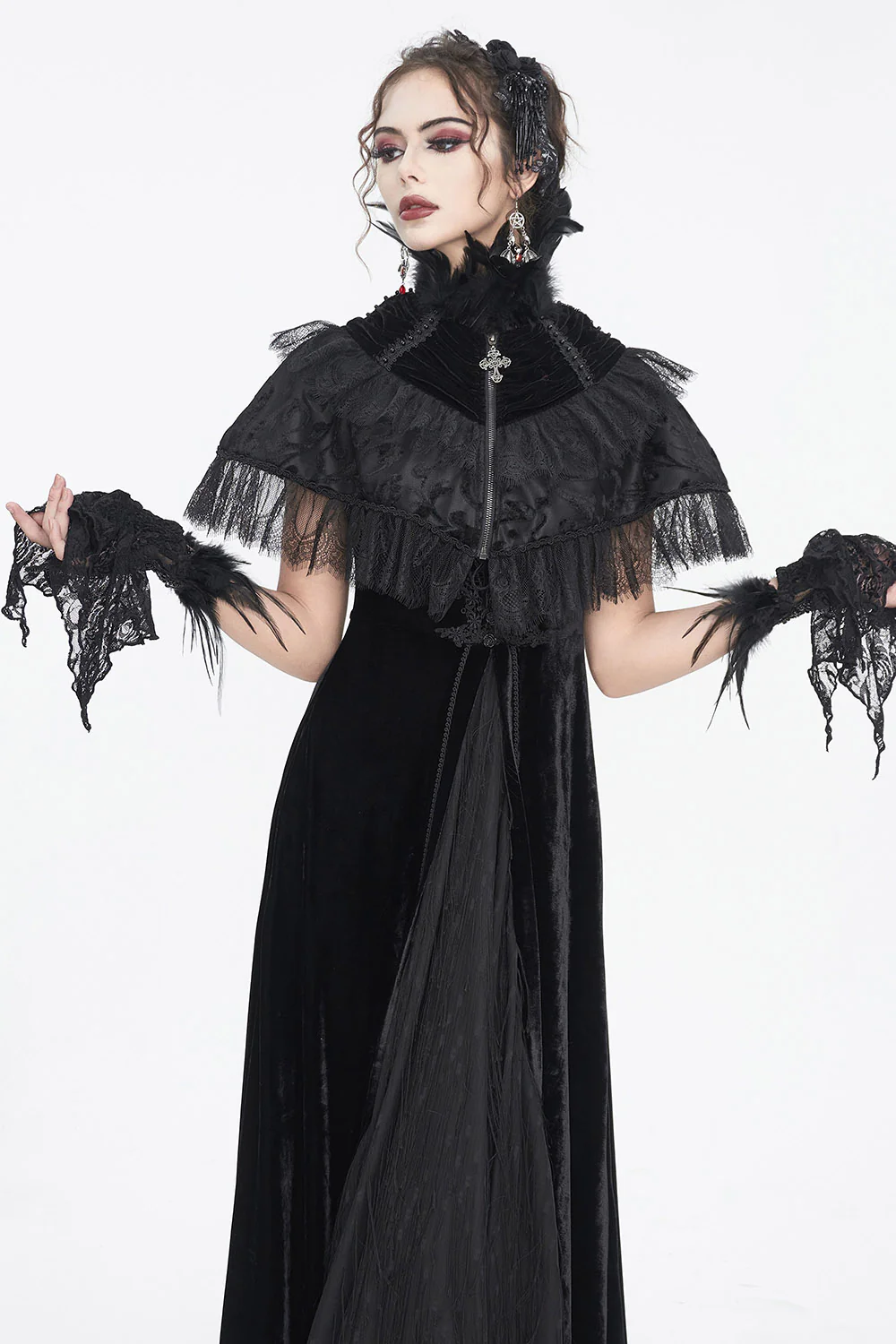 Raven Feather Gothic Gloves - Image 5