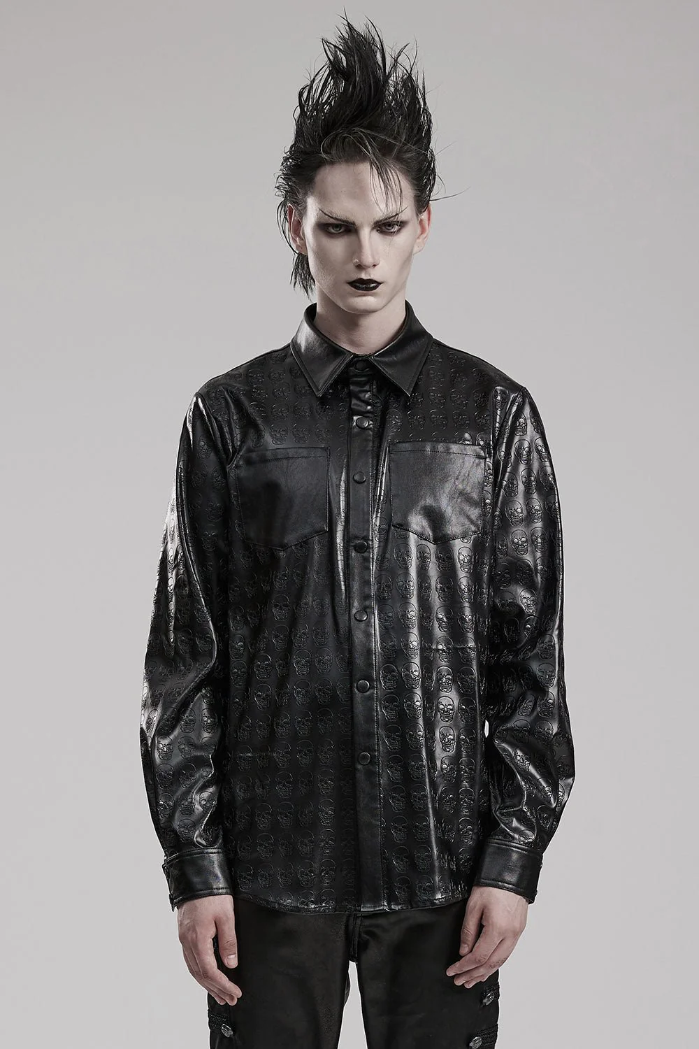 Embossed Skulls Leather Shacket - Image 2