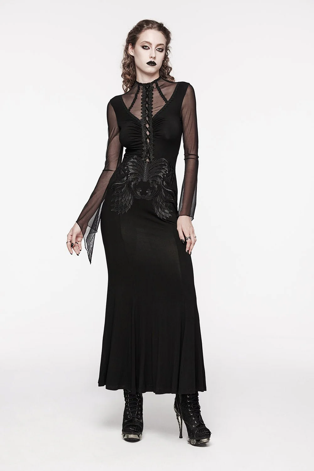 Embroidered Bones Gothic Maxi Dress - Image 2