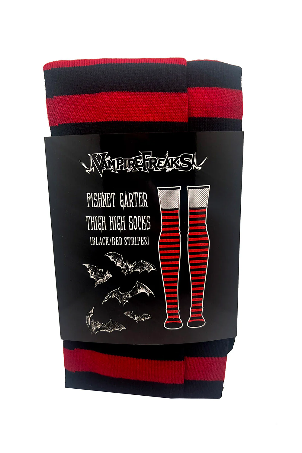 Fishnet Garter Thigh High Socks [Black/Red] - Image 11