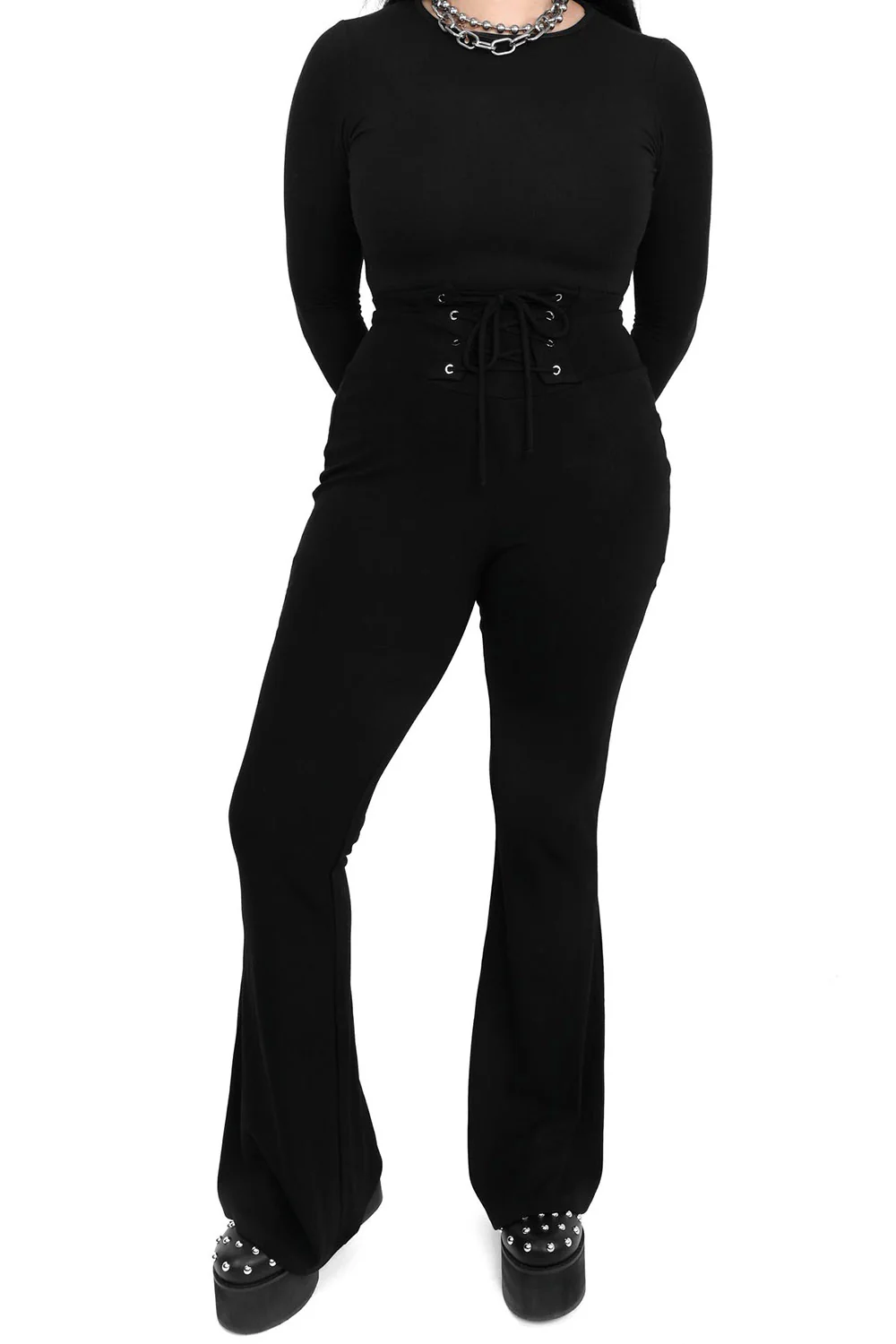 Flared Lace Up Leggings - Image 2