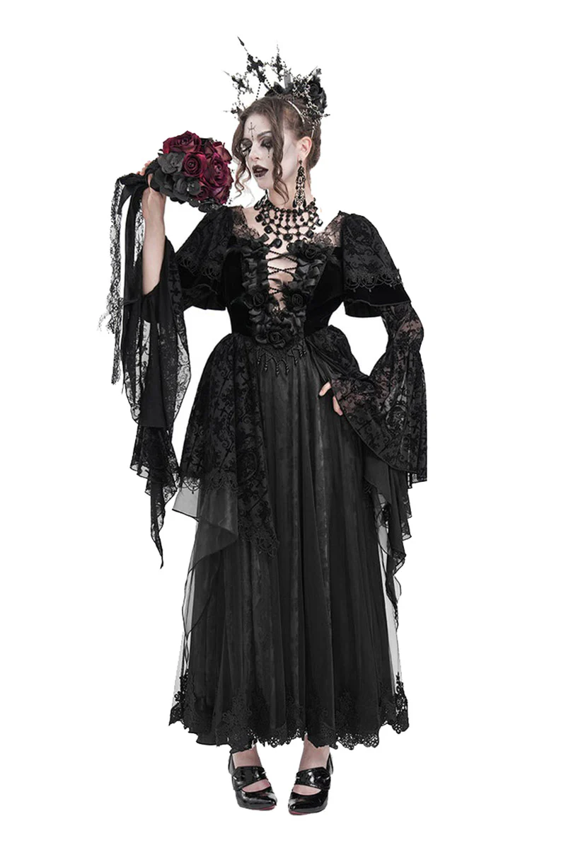 Flared Sleeve Tiered Gothic Gown - Image 5