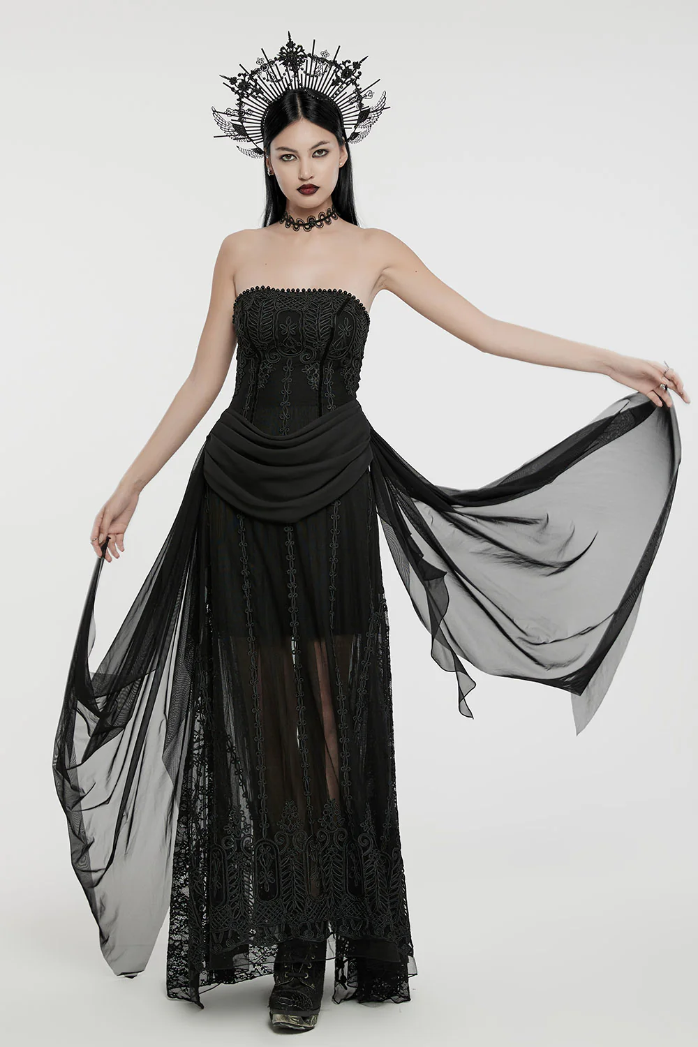 Gathered Gloom Draped Corset Gown - Image 3