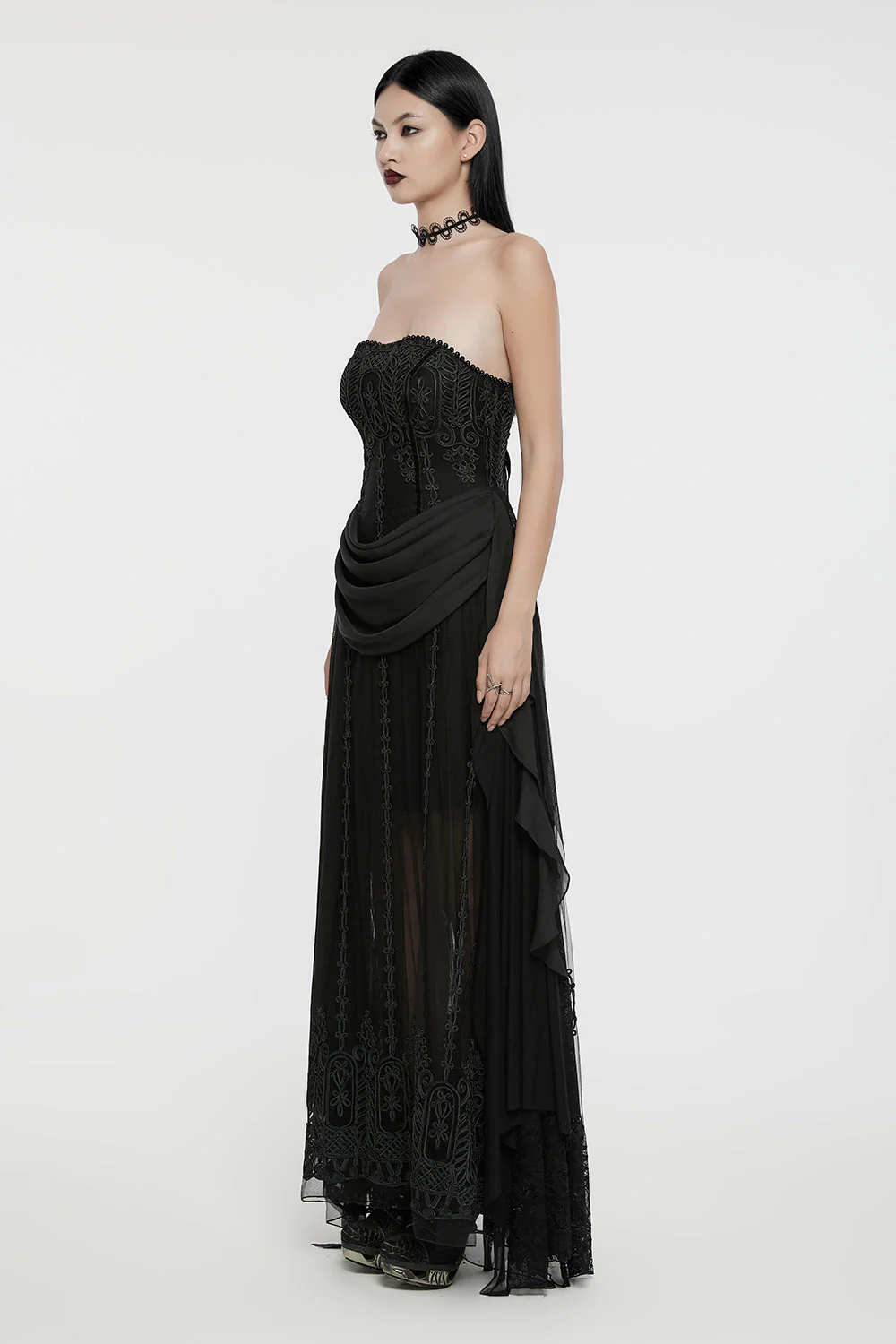 Gathered Gloom Draped Corset Gown - Image 4