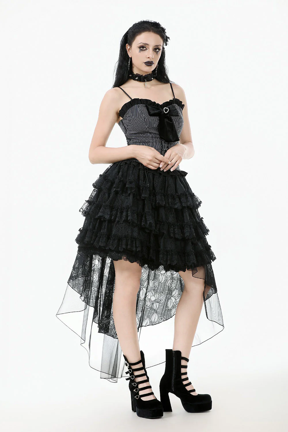 Goth Cake Layered Ruffle Skirt with Mesh Train - Image 2