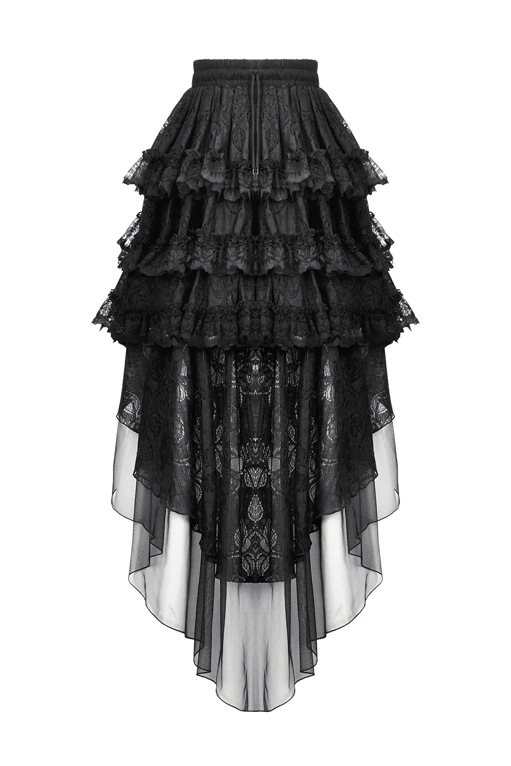 Goth Cake Layered Ruffle Skirt with Mesh Train - Image 3