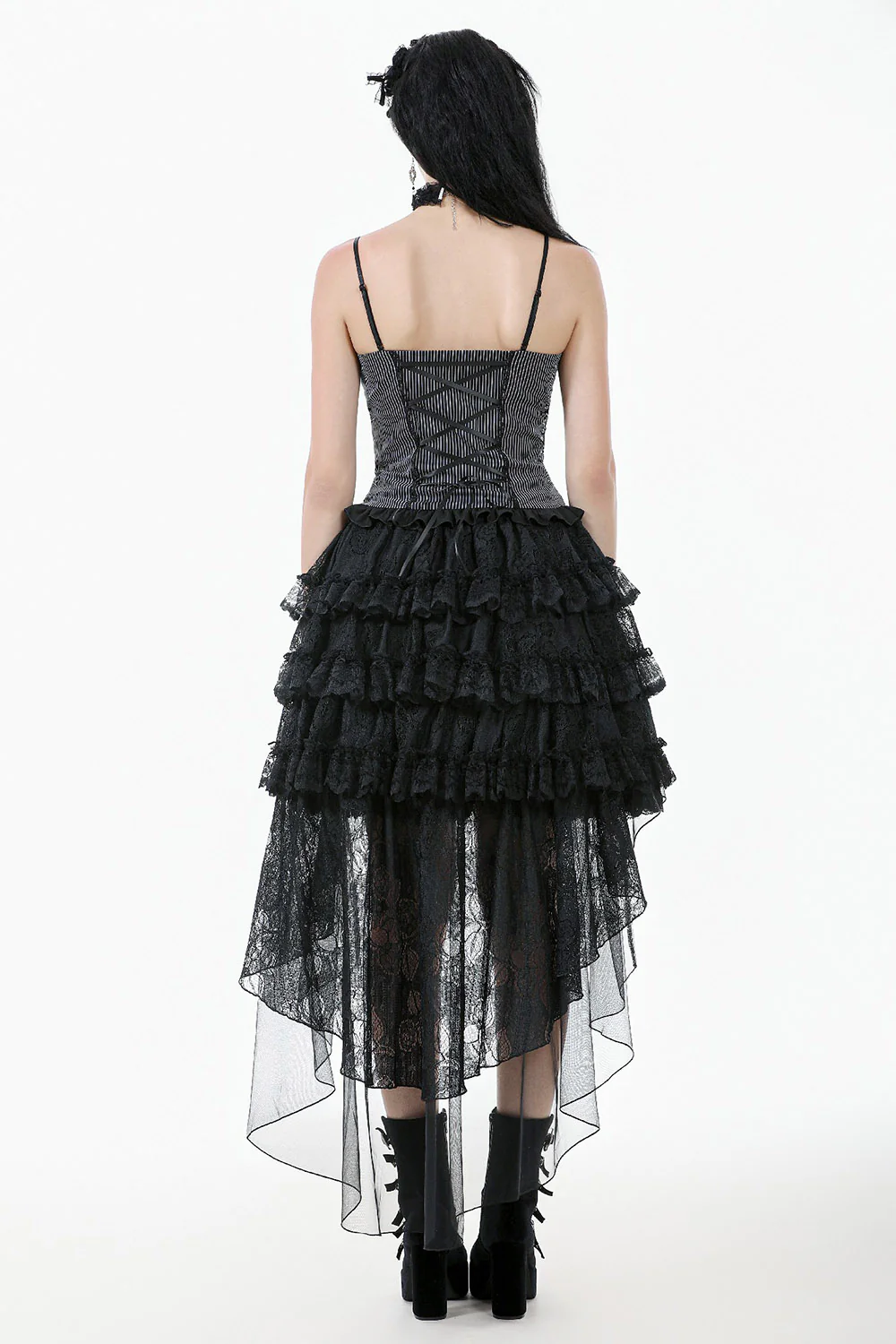 Goth Cake Layered Ruffle Skirt with Mesh Train - Image 9