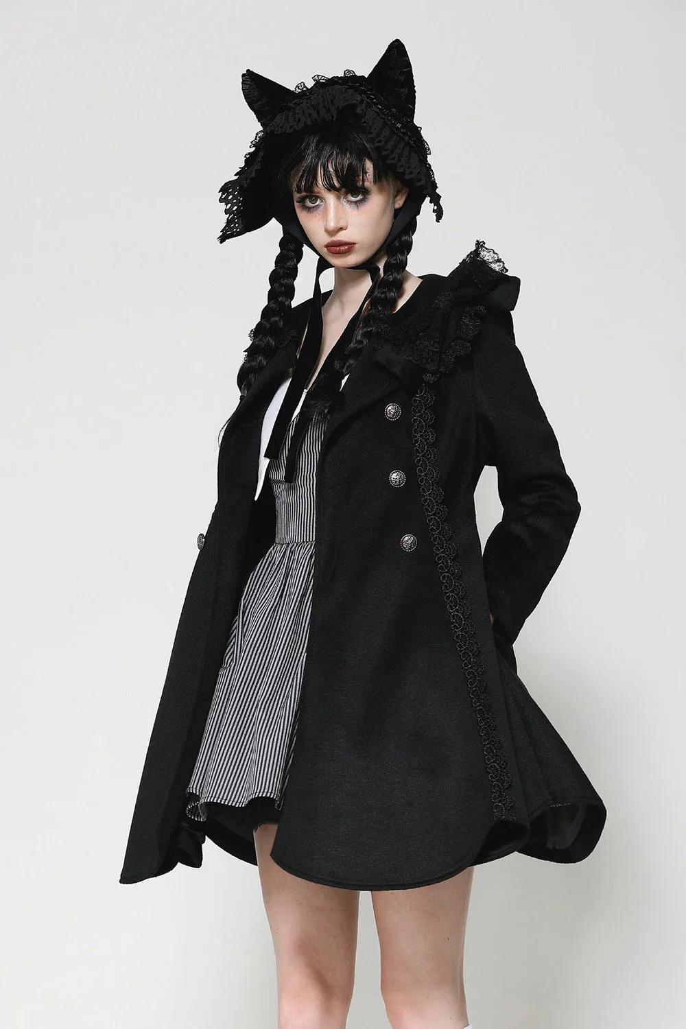 Gothic Lolita Black Cat Ear Bonnet - Image 2