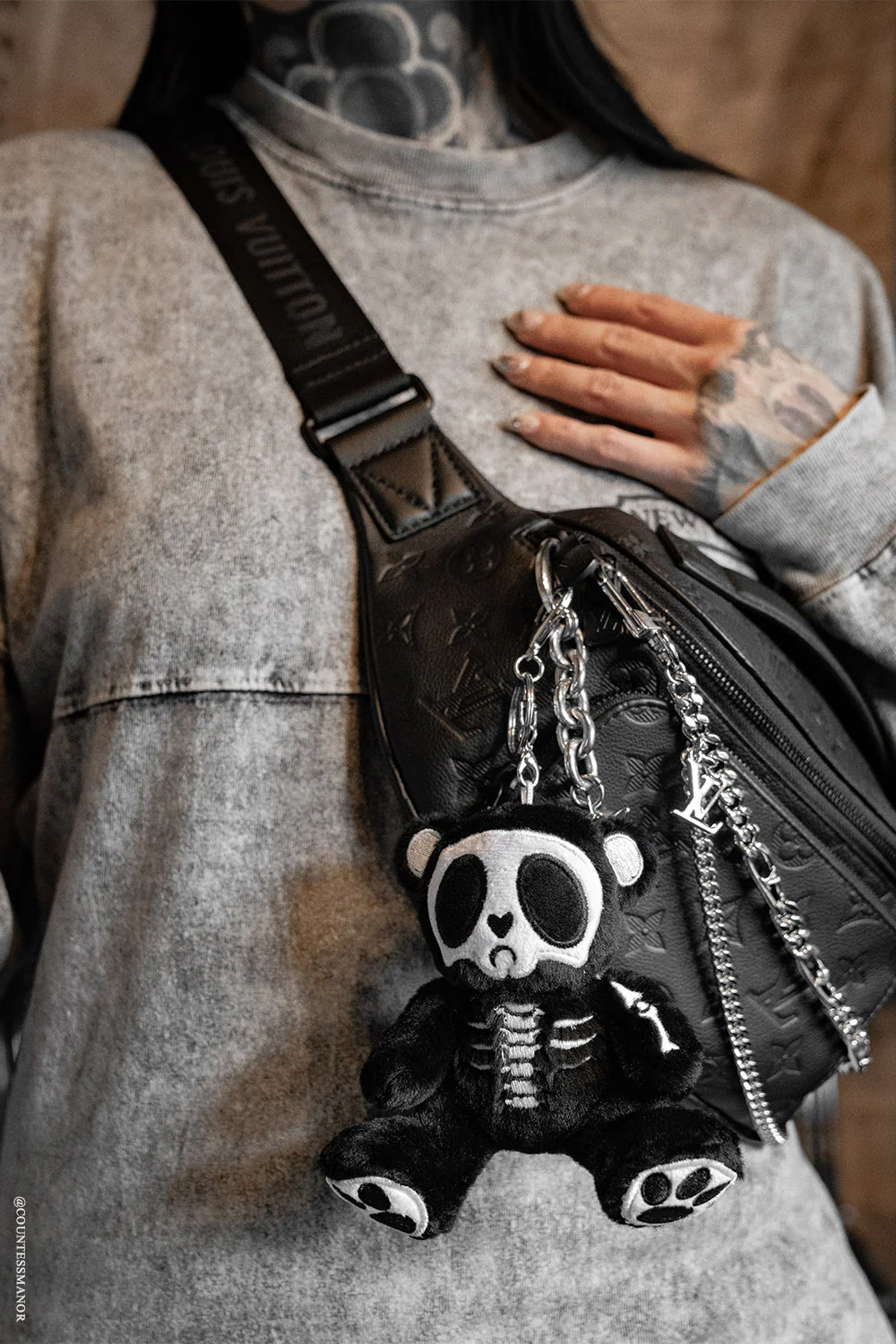 Grumpy Bones Bear Plush Keychain - Image 2