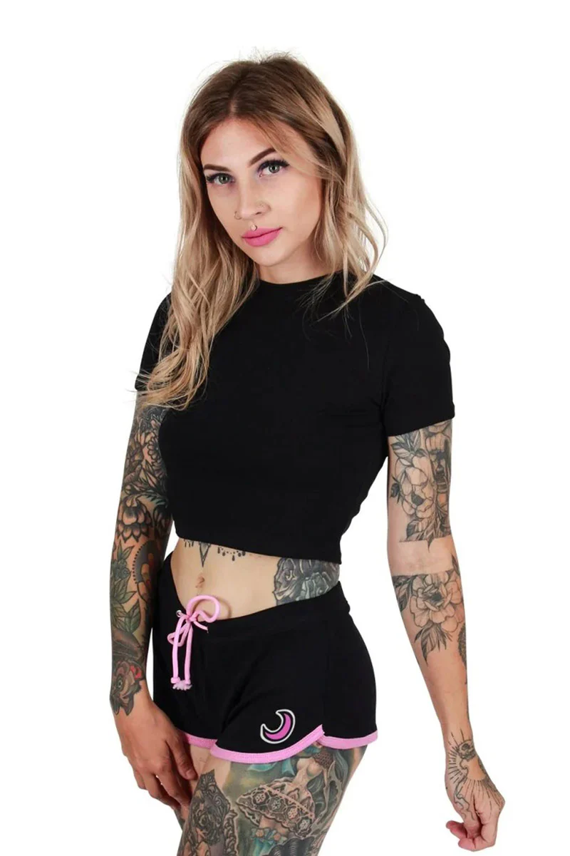 Kawaii Bats Pink Trim Short Shorts - Image 4