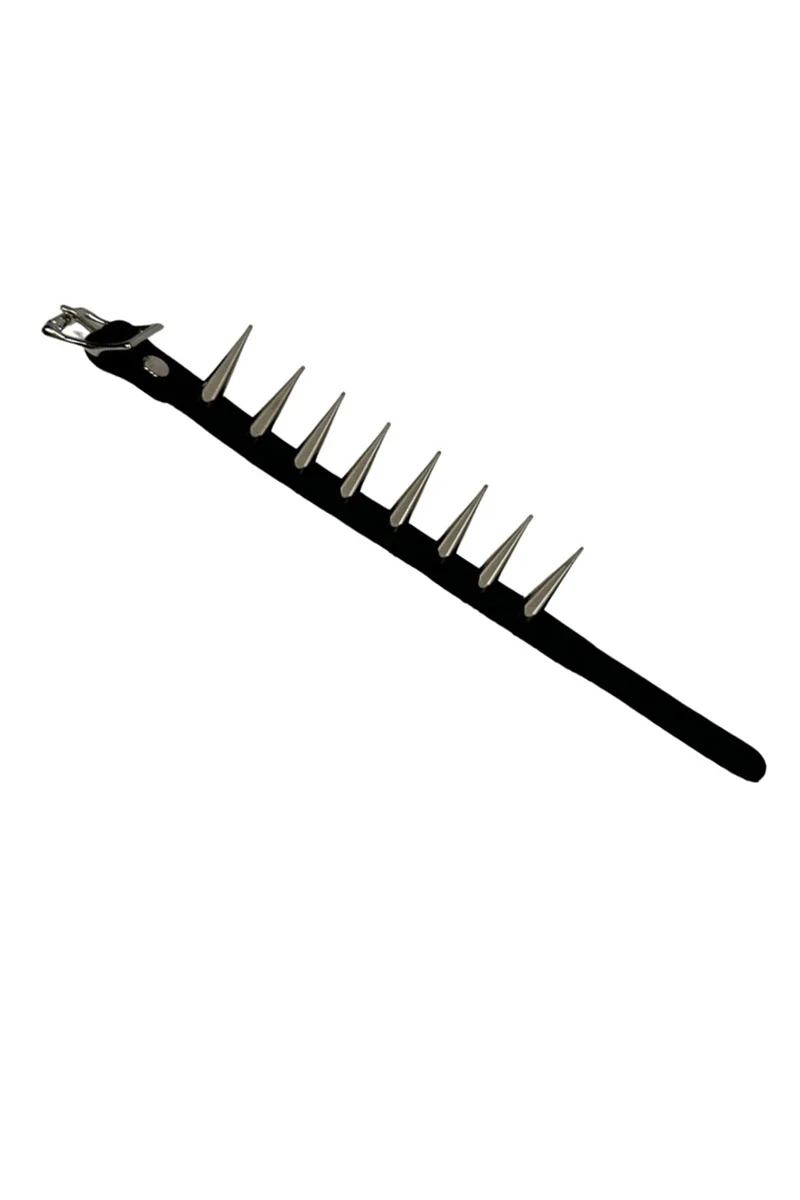 Lacerate Long Spike Leather Buckle Bracelet - Image 2