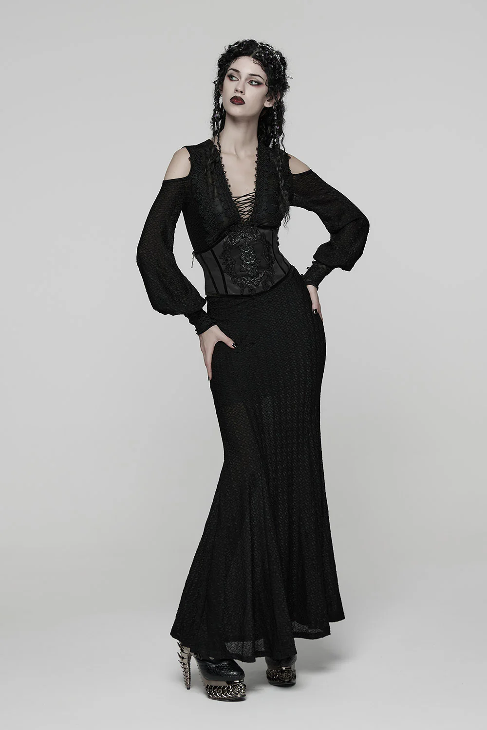Midnight Briar Rose Appliqué Corset [Black] - Image 3