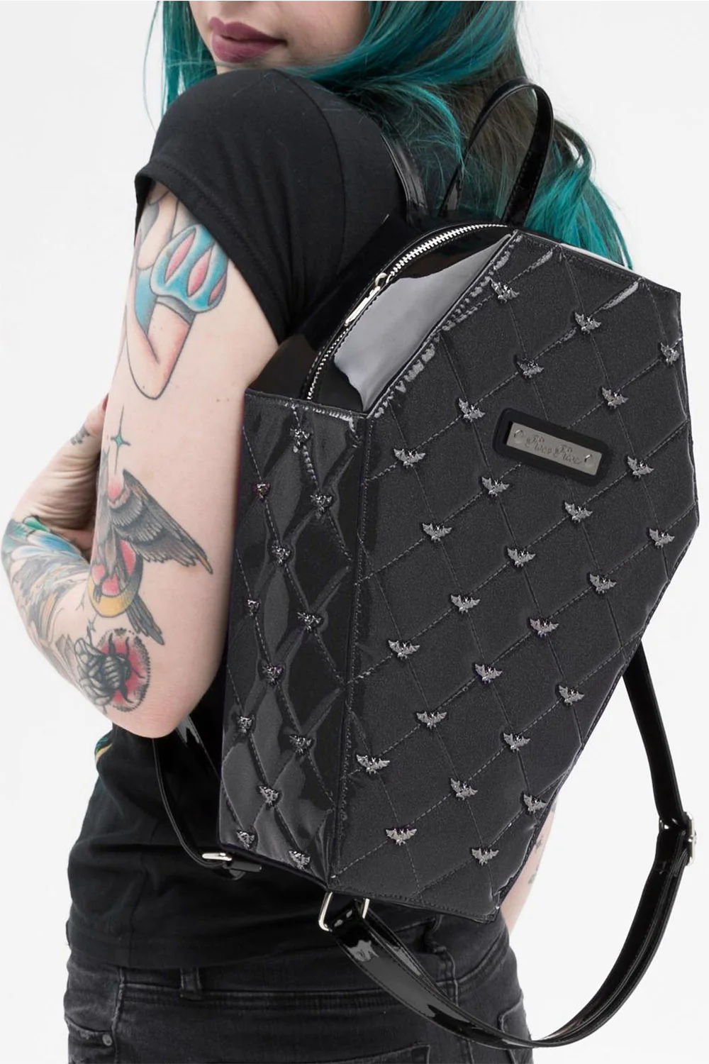 Mina Quilted Bat Coffin Backpack [BLACK] - Image 2