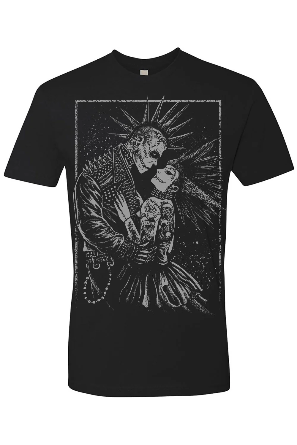 Monster Love: Frankenstein & Bride T-shirt [Graveyard Gray] - Image 3