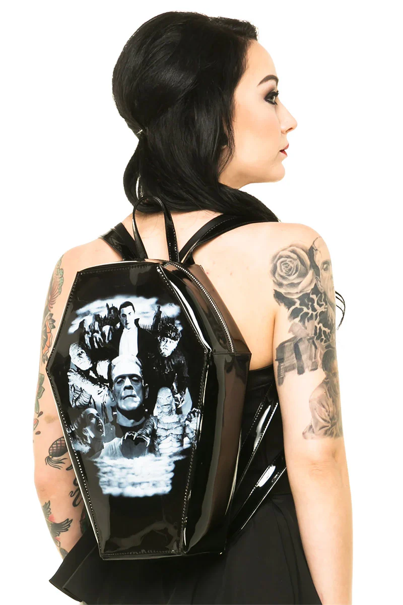 Monster Mash Collage Coffin Backpack
