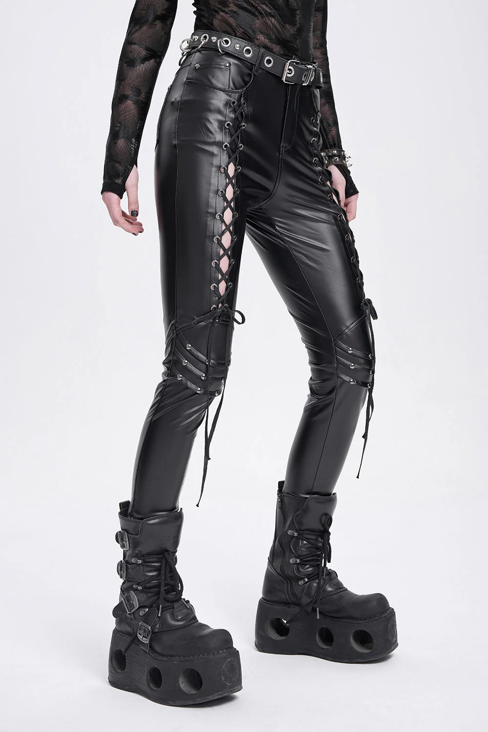 Morose Lace-Up Vegan Leather Pants - Image 3