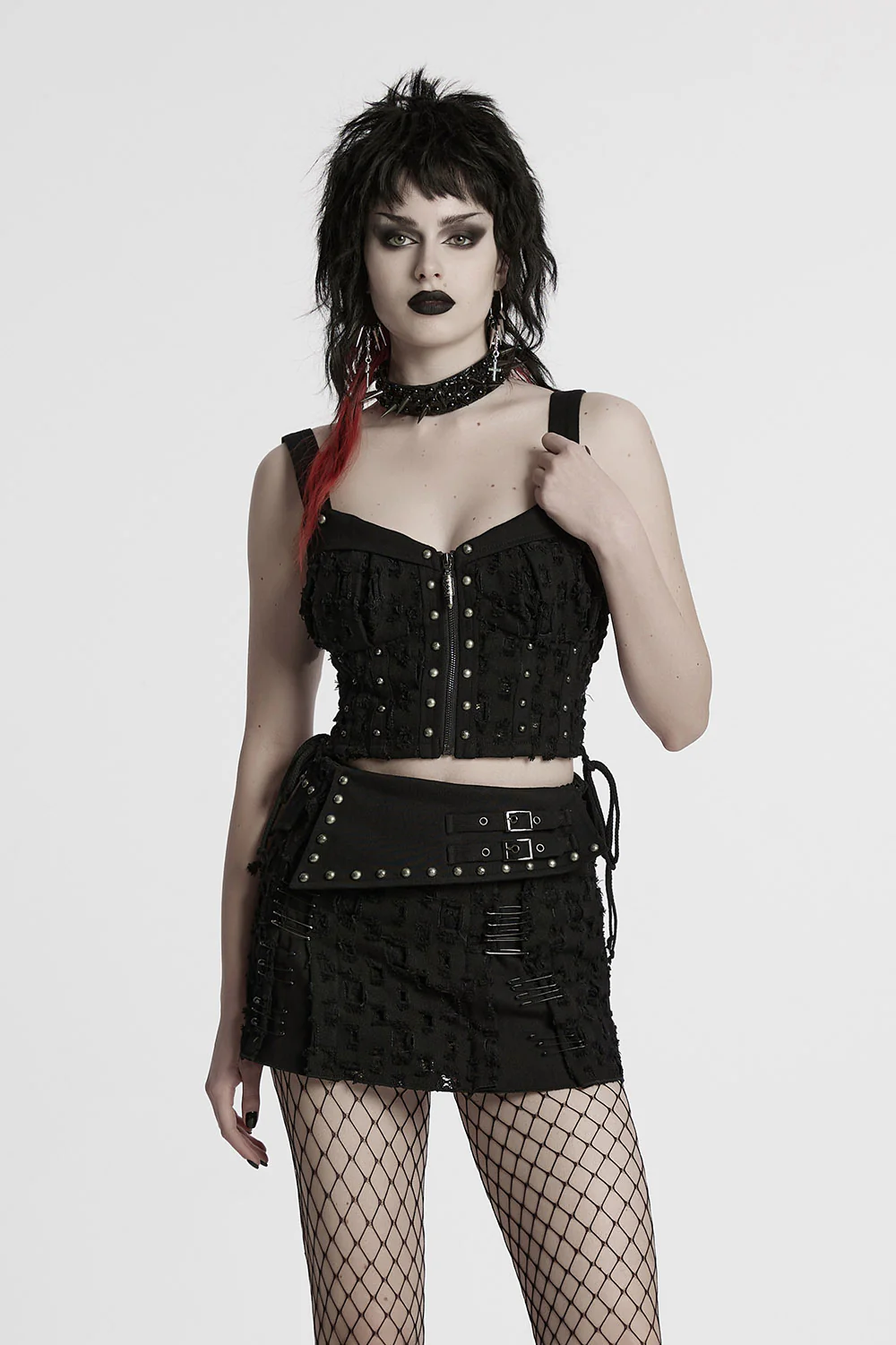 Morose Shredded Safety Pin Mini Skirt - Image 5