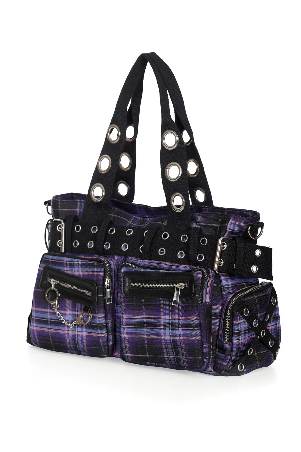Multi Pocket Plaid Punk Shoulder Bag [PURPLE] - Image 2