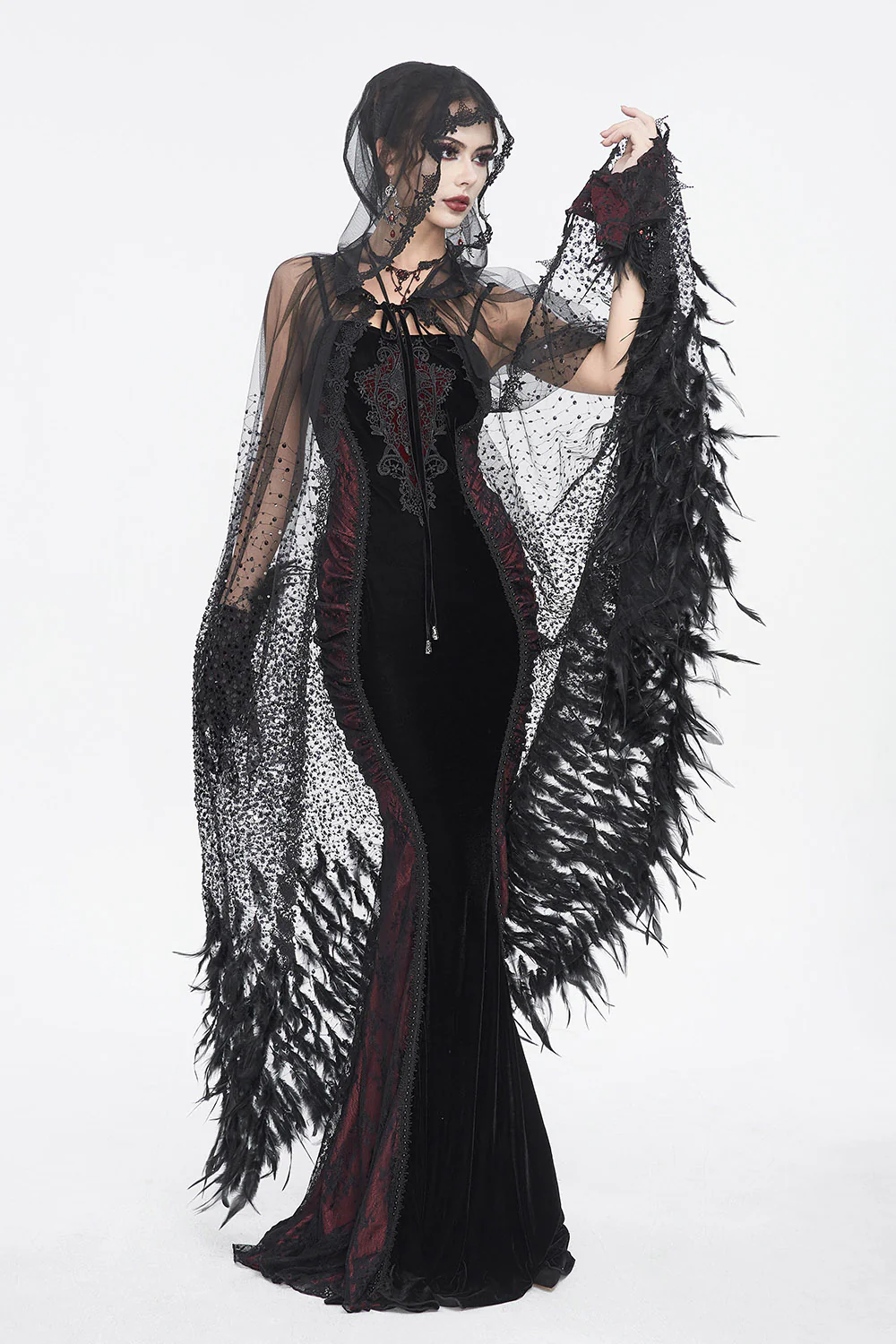 Nevermora Raven Feathered Rhinestone Cape