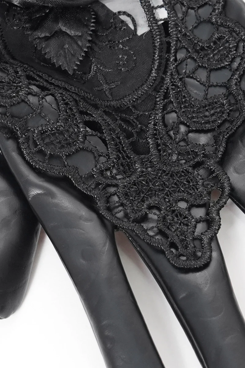 Night Veil Vegan Leather Lace Gloves - Image 7