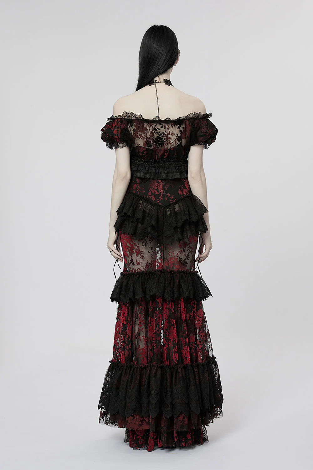 Primrose Mermaid Maxi Skirt [BLACK/RED] - Image 7