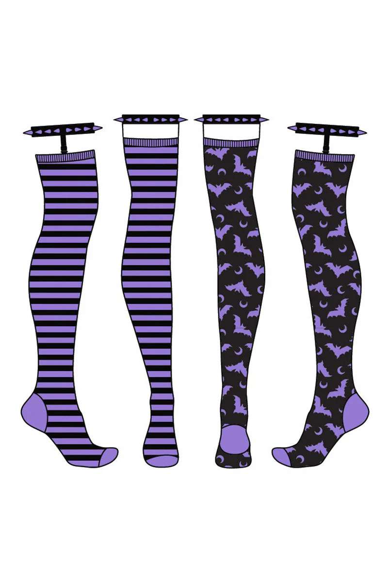 Purple Stripes Thigh High Garter Socks [BLACK/PURPLE] - Image 8