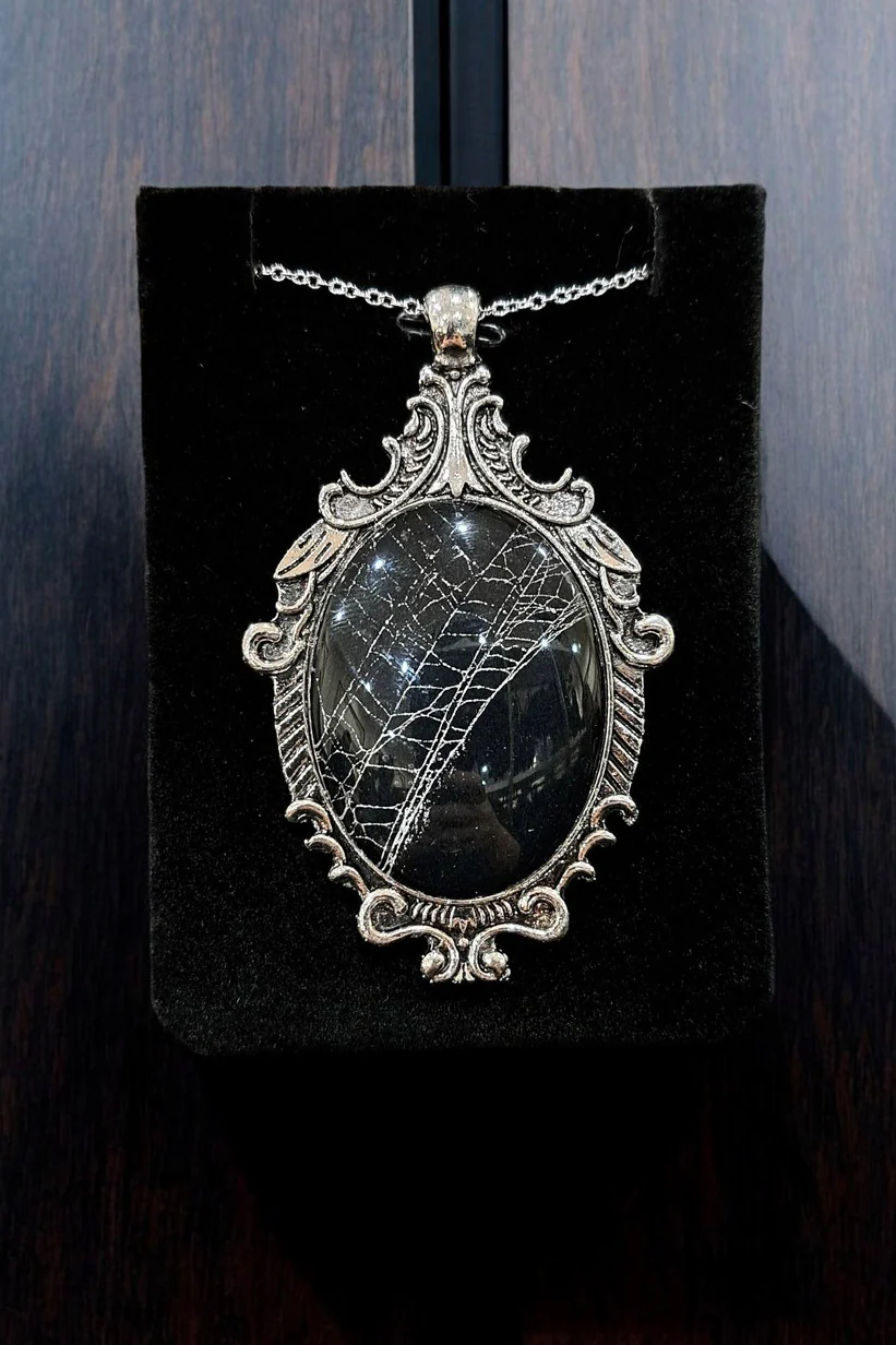 Real Spiderweb Large Filigree Cabochon Necklace [Silver] - Image 2