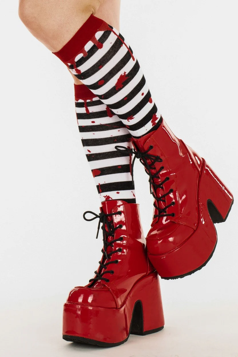 Sanguine Stripes Blood Splatter Knee High Socks - Image 5