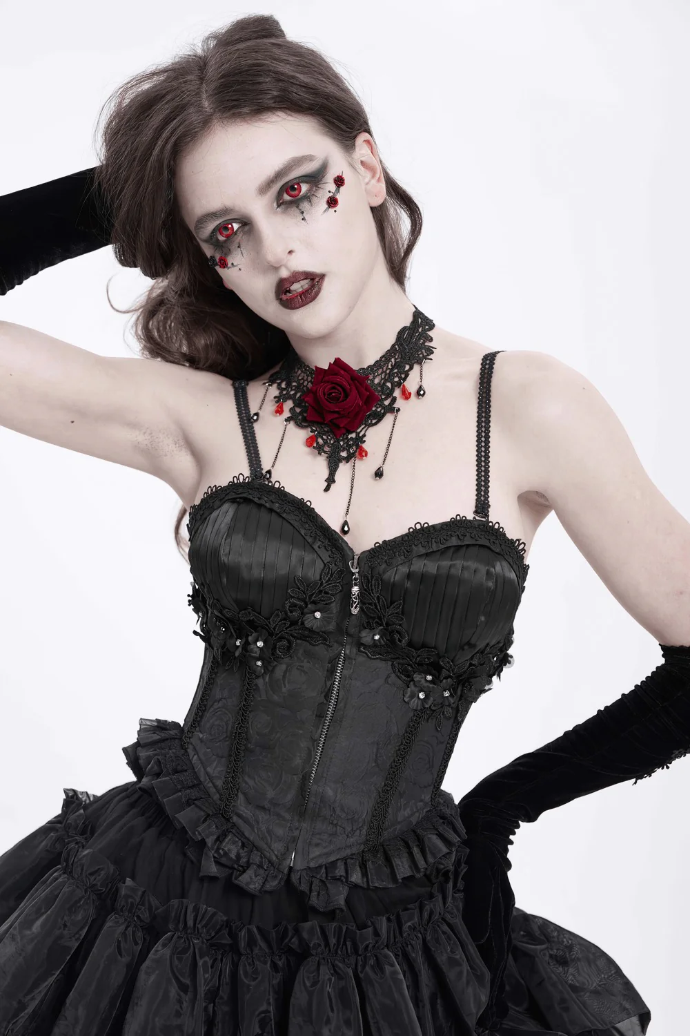 Specter Ruffled Lace-Up Corset Top [Black] - Image 4