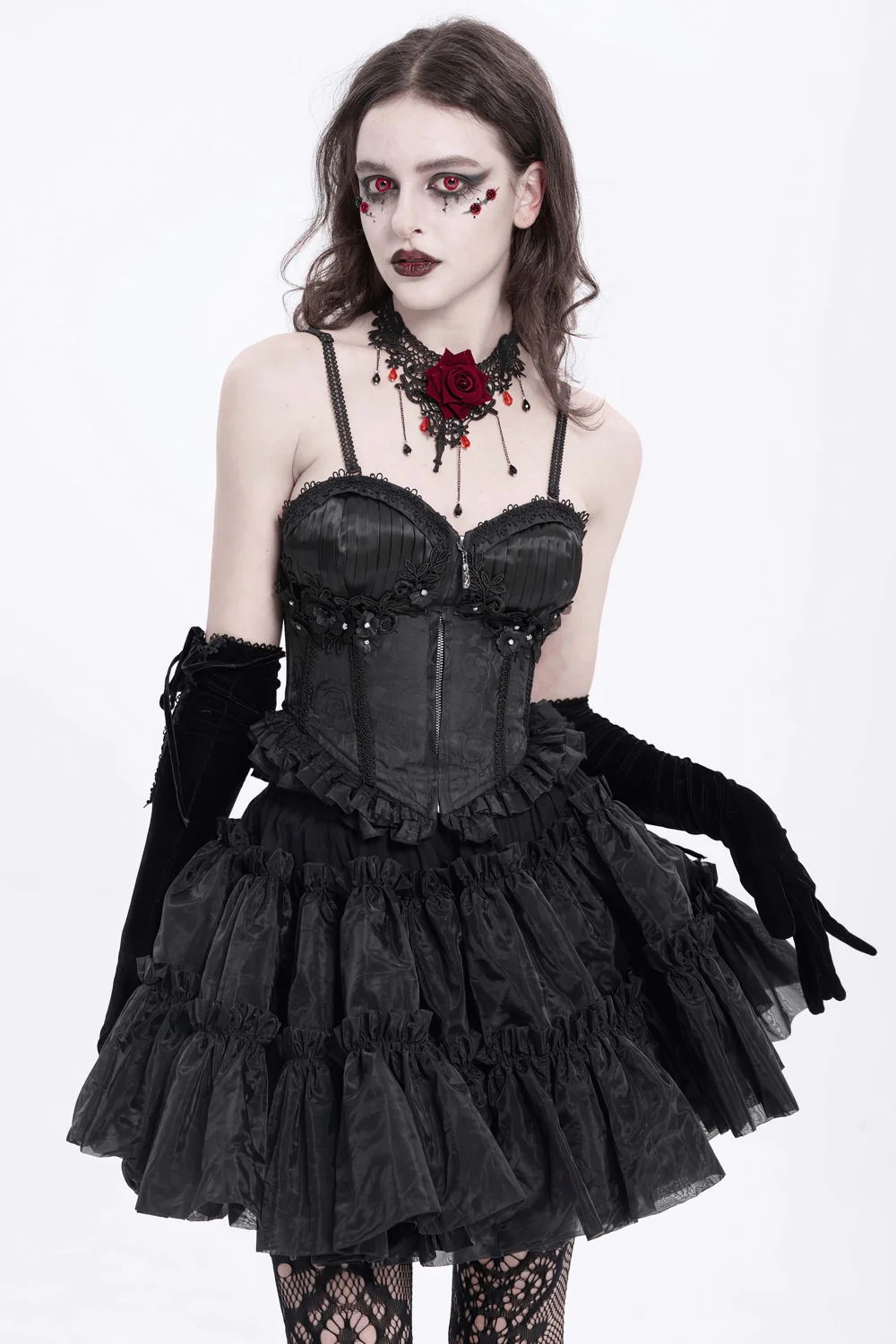 Specter Ruffled Lace-Up Corset Top [Black] - Image 6