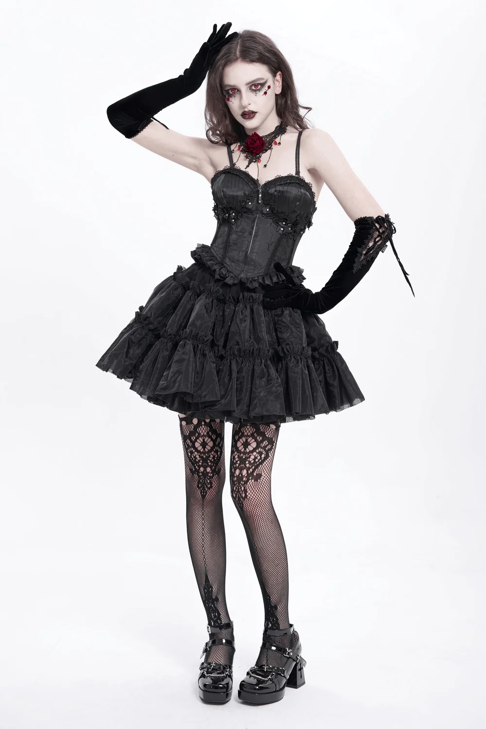 Specter Ruffled Lace-Up Corset Top [Black] - Image 7