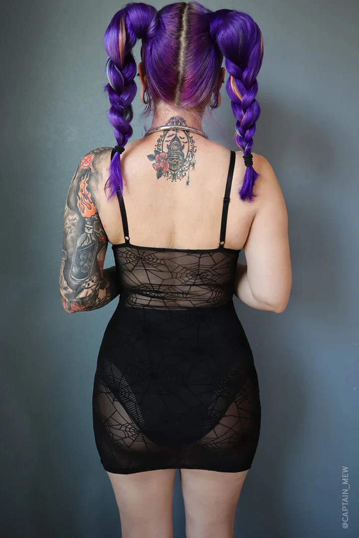 Spiderweb Mesh Front Tie Dress - Image 3