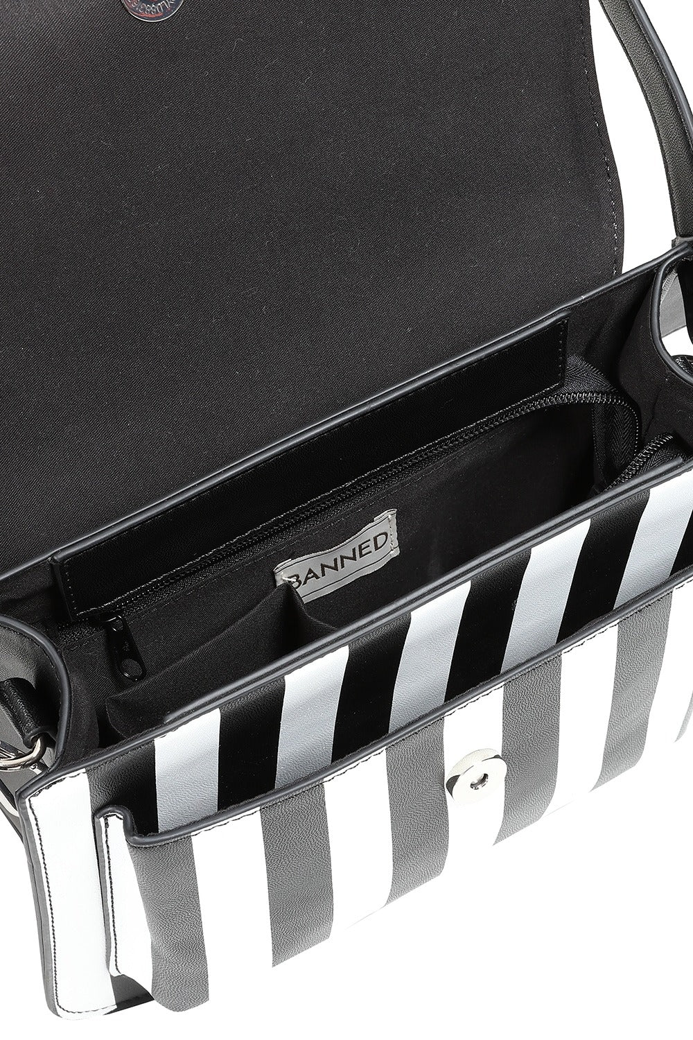 Strangeling Striped Batwing Crossbody Bag [Black/White] - Image 8