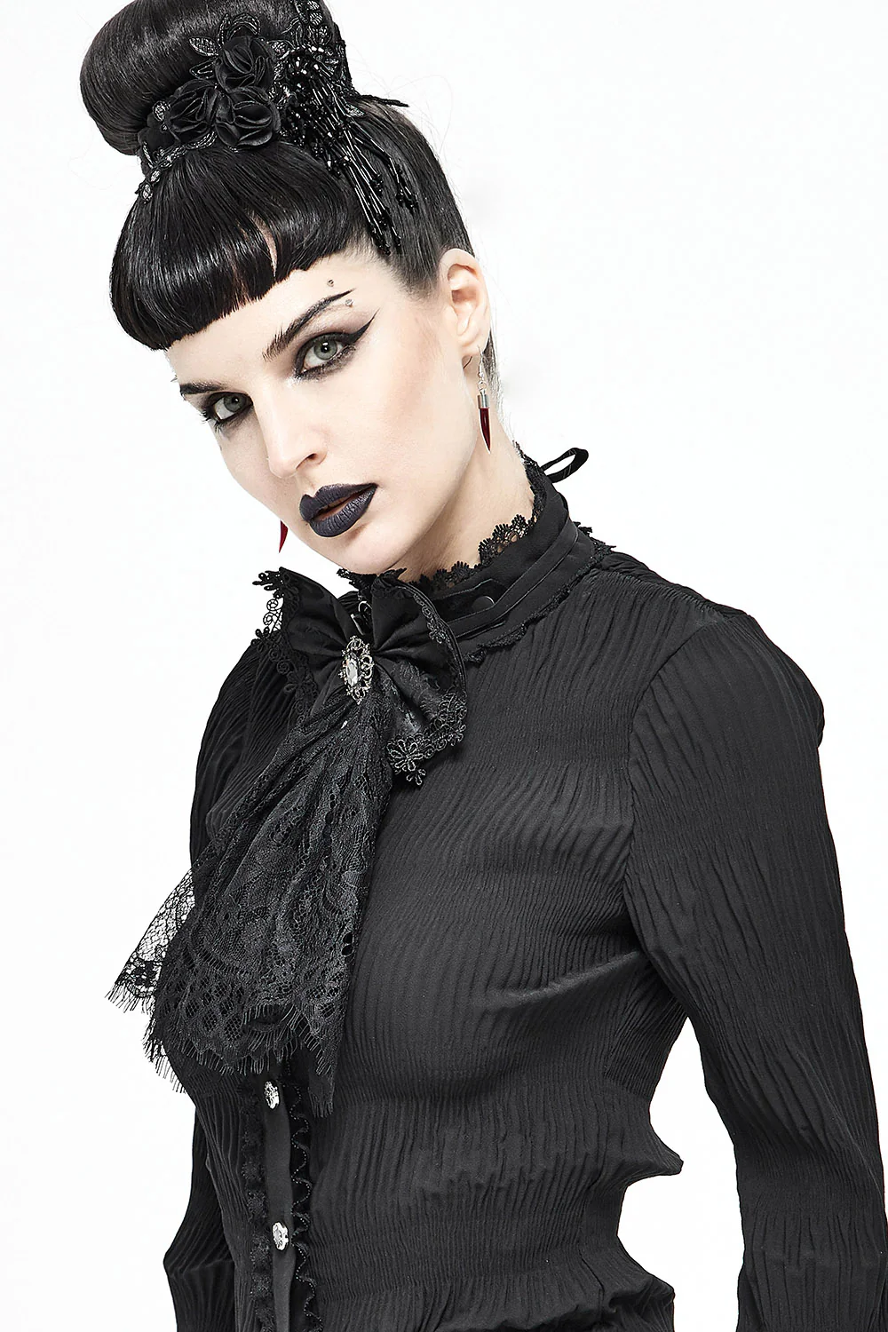 Tatterveil Bow Necktie with Gemstone Brooch - Image 5