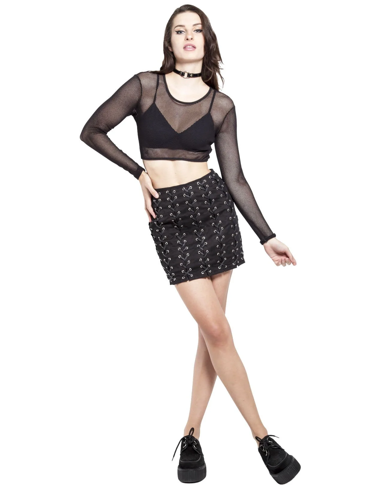 Tripp NYC Long Sleeve Crop Fishnet Top - Image 4
