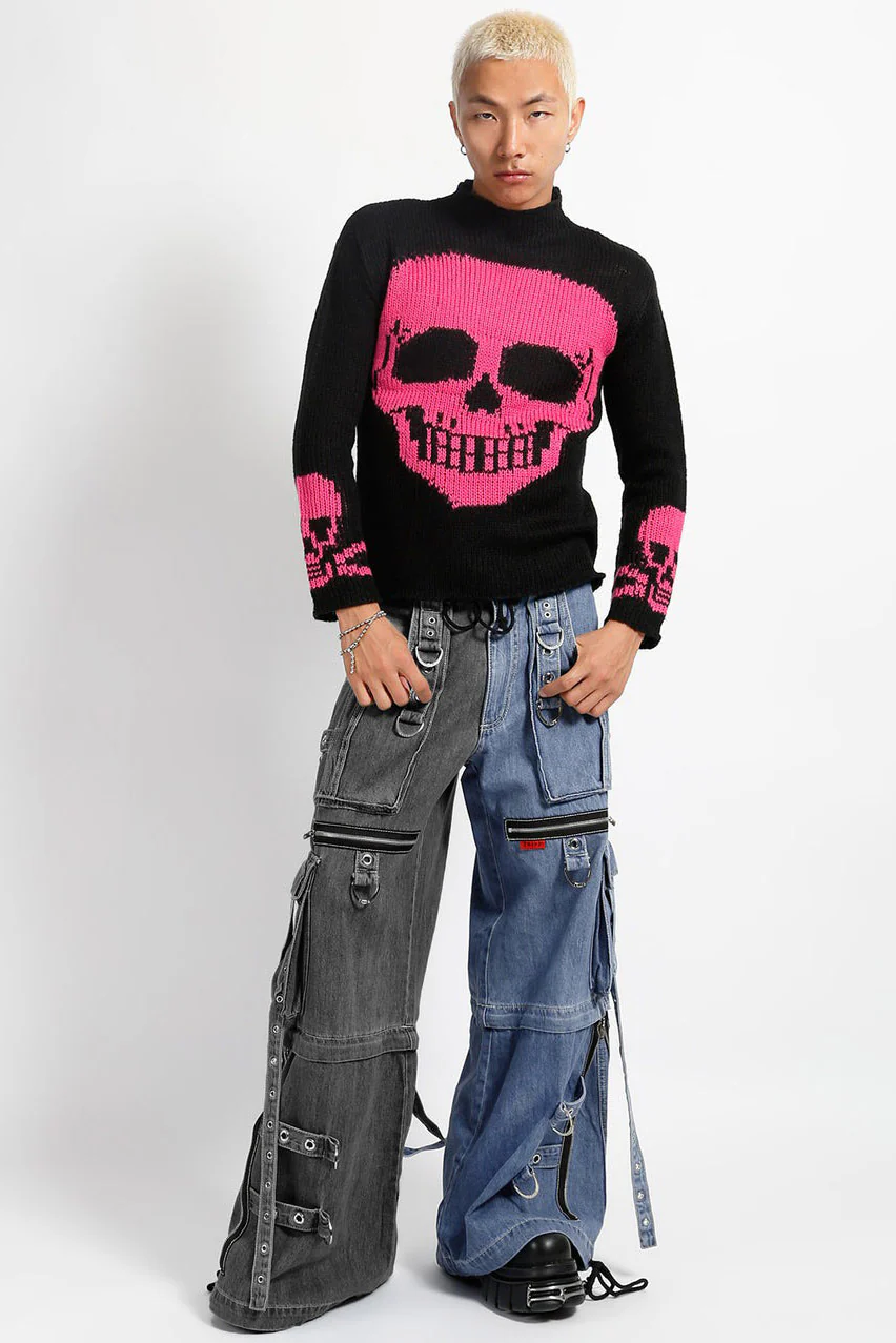 Tripp NYC X-Strap Split Denim Pants [BLACK DENIM/INDIGO BLUE] - Image 5
