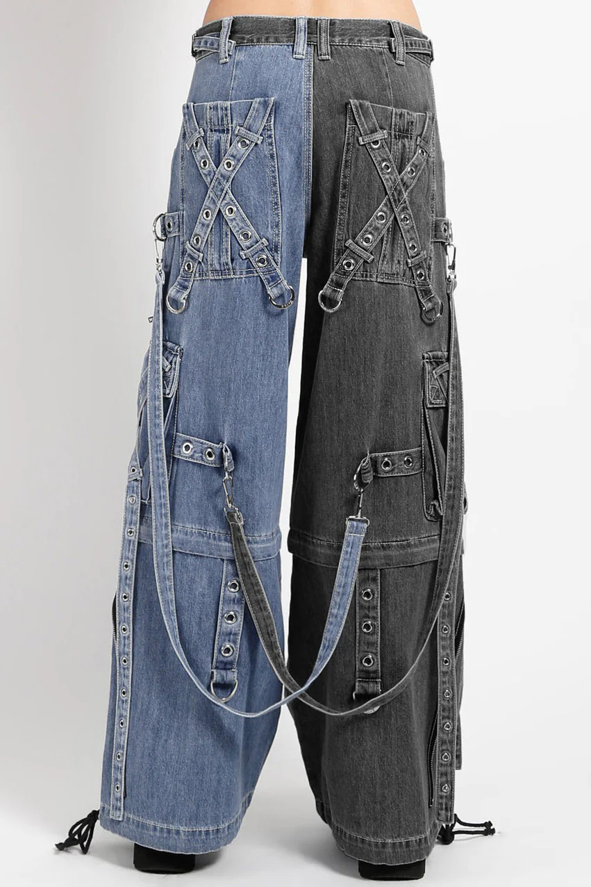 Tripp NYC X-Strap Split Denim Pants [BLACK DENIM/INDIGO BLUE] - Image 8